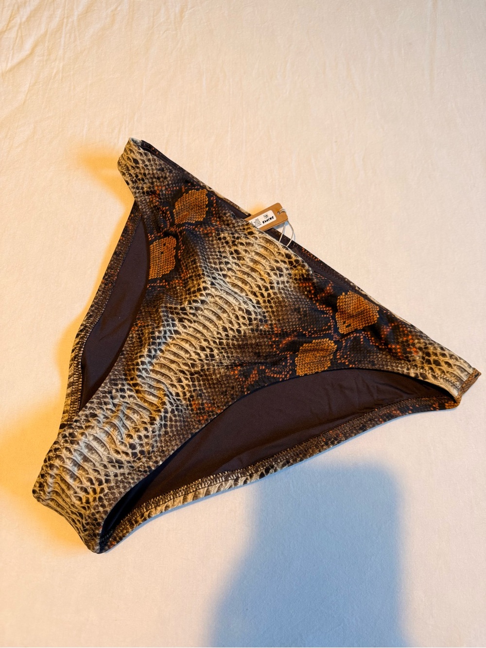 SKIMS Snake Print High-Waist Bikini Bottom in Brown & Tan